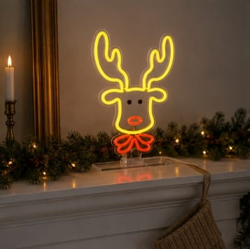 Premier Christmas Lit Neon Signs Premier USB Lit Reindeer Head Neon Hanging Sign – 33cm