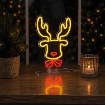 Premier Christmas Lit Neon Signs Premier USB Lit Reindeer Head Neon Hanging Sign – 33cm