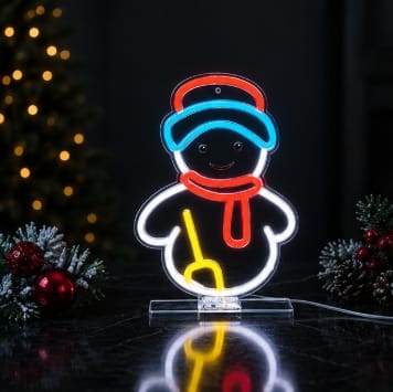Premier Christmas Lit Neon Signs Premier USB Lit Snowman Neon Hanging Sign – 33cm