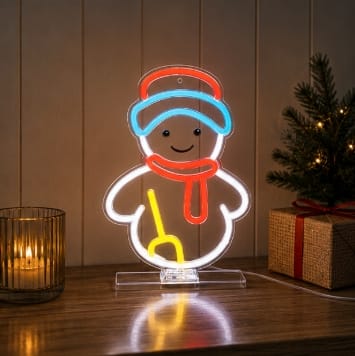 Premier Christmas Lit Neon Signs Premier USB Lit Snowman Neon Hanging Sign – 33cm