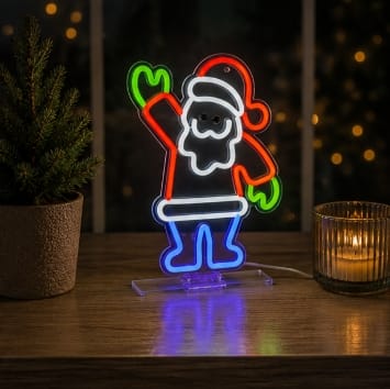 Premier Christmas Lit Neon Signs Premier USB Lit Waving Santa Neon Hanging Sign – 33cm