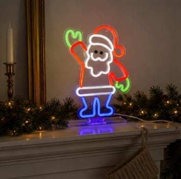 Premier Christmas Lit Neon Signs Premier USB Lit Waving Santa Neon Hanging Sign – 33cm