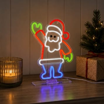 Premier Christmas Lit Neon Signs Premier USB Lit Waving Santa Neon Hanging Sign – 33cm