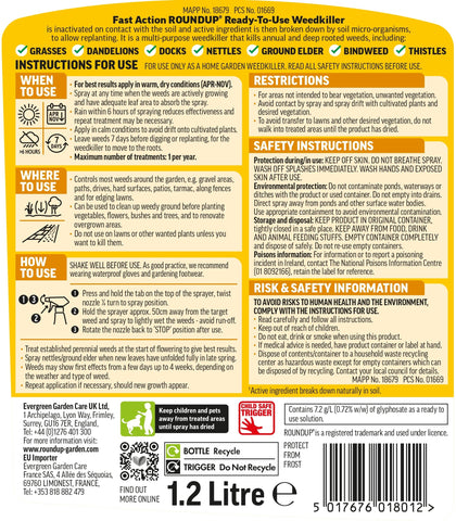 Roundup Total Ready To Use Weedkiller Gun 1L + 20% Extra