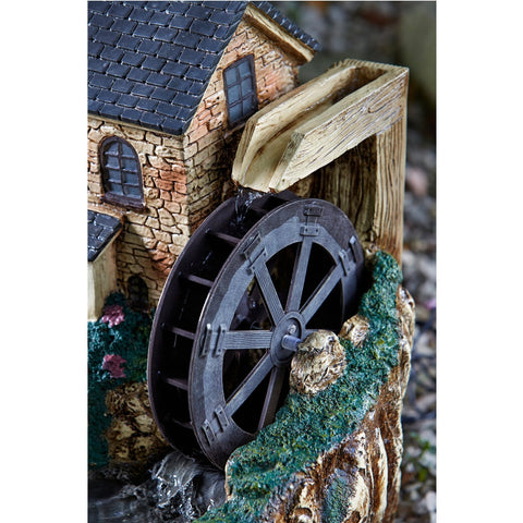 Smart Garden Water Mill Fountain — close-up of rotating waterwheel in action