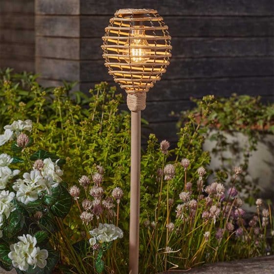 Smart Solar Stake Lights Smart Solar Lumina Faux Rattan Solar Torch Stake Light Natural