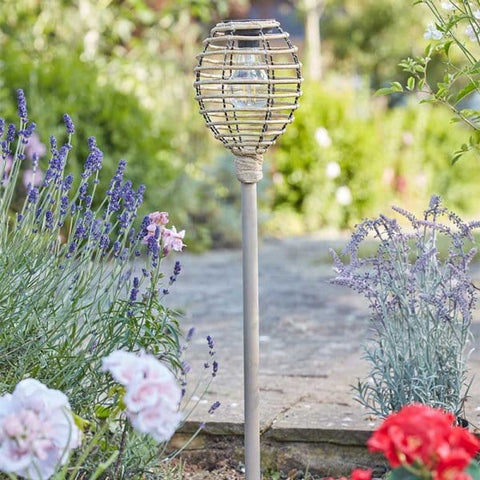 Smart Solar Stake Lights Smart Solar Lumina Faux Rattan Solar Torch Stake Light Natural