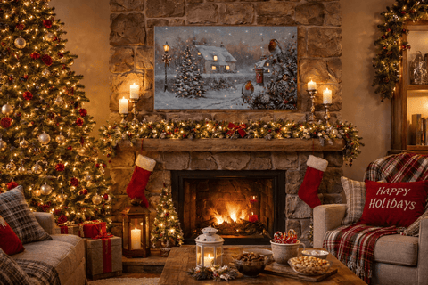 Snowtime LED Canvas & Pictures Snowtime Christmas B/O 40 x 30cm LED Wall Art Robins on Hedge Canvas