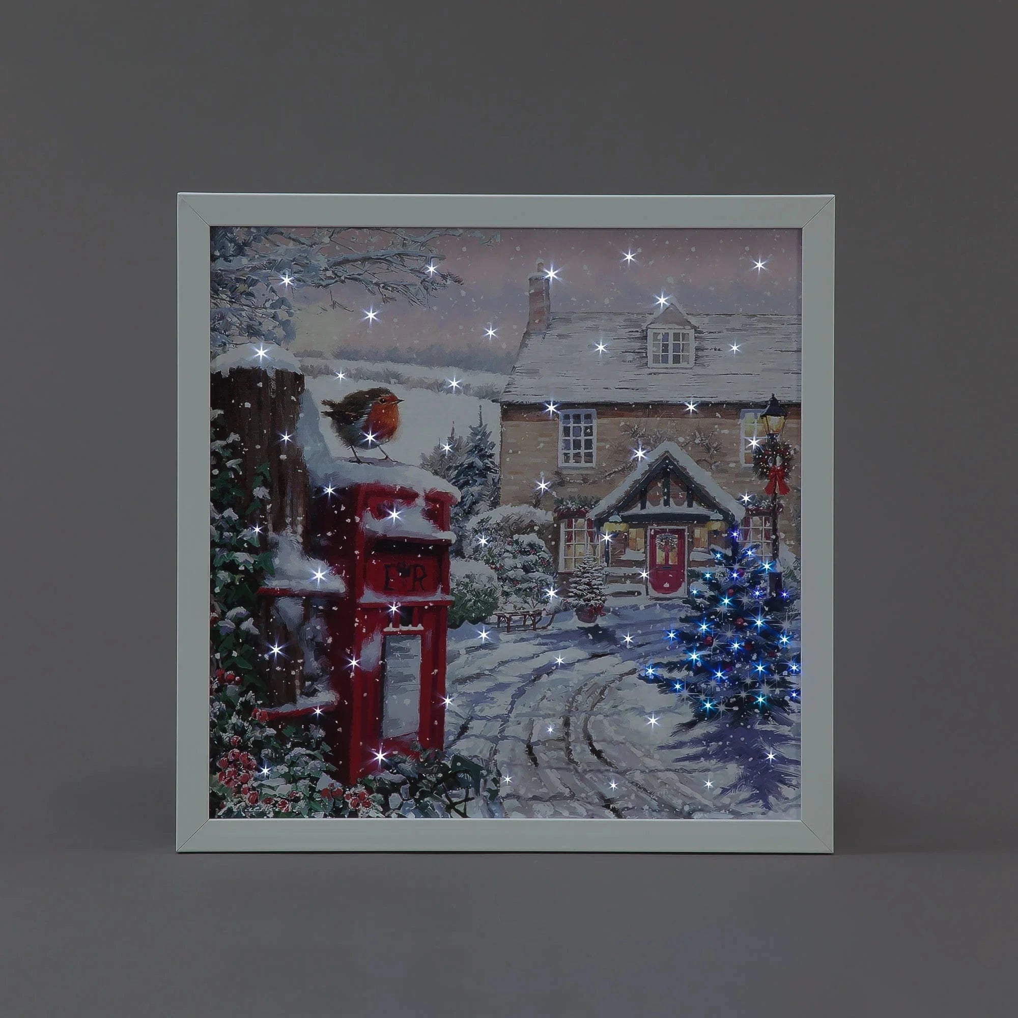 Snowtime LED Canvas & Pictures Snowtime Christmas B/O 40 x 40cm LED Wall Art Robin on Post Box