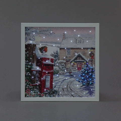 Snowtime LED Canvas & Pictures Snowtime Christmas B/O 40 x 40cm LED Wall Art Robin on Post Box