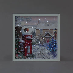 Snowtime LED Canvas & Pictures Snowtime Christmas B/O 40 x 40cm LED Wall Art Robin on Post Box