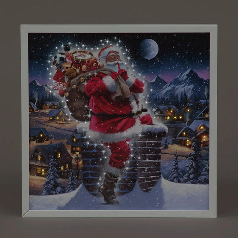 Snowtime LED Canvas & Pictures Snowtime Christmas B/O 40 x 40cm LED Wall Art Santa Down Chimney