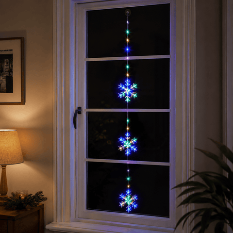Three Kings LED Curtain Lights Three King Snowflake Curtain String Lights – Multi-coloured