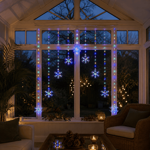 Three Kings LED Curtain Lights Three King Snowflake Curtain String Lights – Multi-coloured