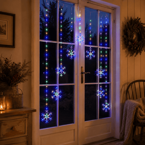 Three Kings LED Curtain Lights Three King Snowflake Curtain String Lights – Multi-coloured