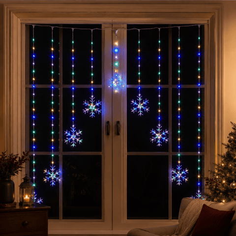 Three Kings LED Curtain Lights Three King Snowflake Curtain String Lights – Multi-coloured
