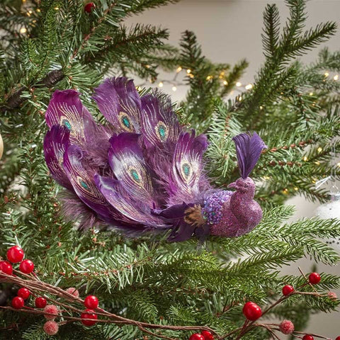 Three Kings Baubles Three Kings Amethyst Clip On Peacock Christmas Decoration