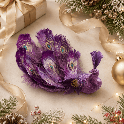Three Kings Baubles Three Kings Amethyst Clip On Peacock Christmas Decoration