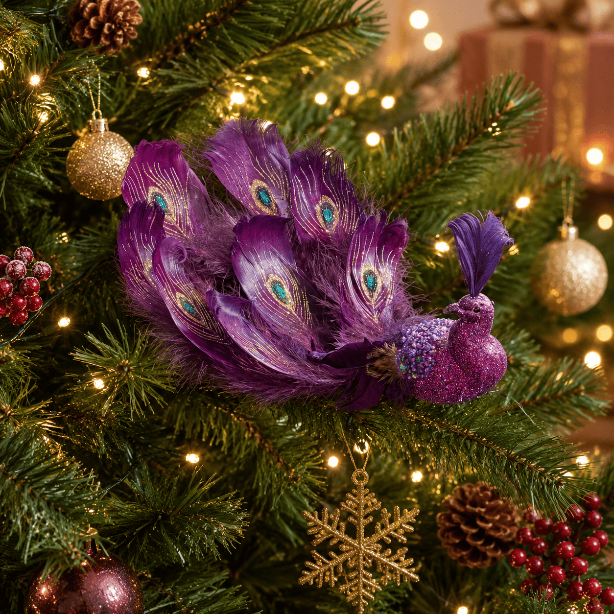 Three Kings Baubles Three Kings Amethyst Clip On Peacock Christmas Decoration