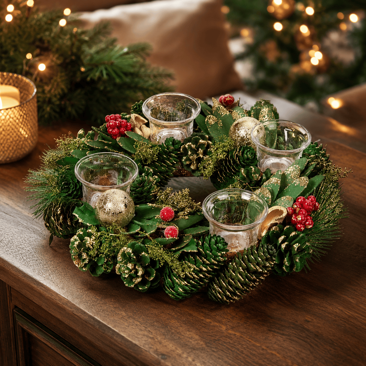 Three Kings Candle Holder Three Kings Bauble Pine Quartet Candle Holder 33cm