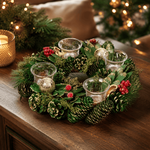 Three Kings Candle Holder Three Kings Bauble Pine Quartet Candle Holder 33cm