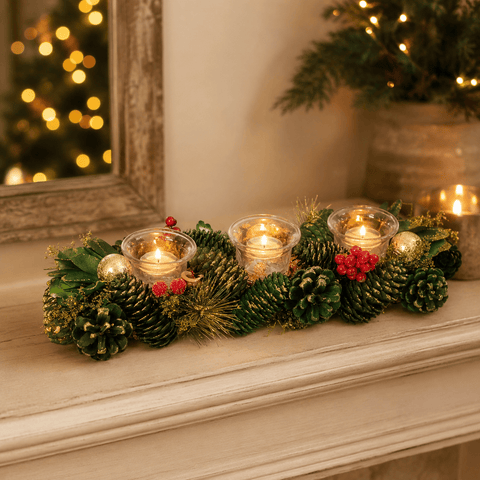 Three Kings Candle Holder Three Kings Bauble Pine Trio Candle Holder 36cm
