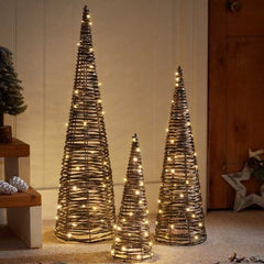 Three Kings LED Mesh Trees Three Kings BlackGold Braid Treebelisks - Set of 3