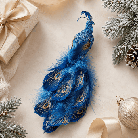 Three Kings Baubles Three Kings Blue Clip On Peacock Christmas Decoration