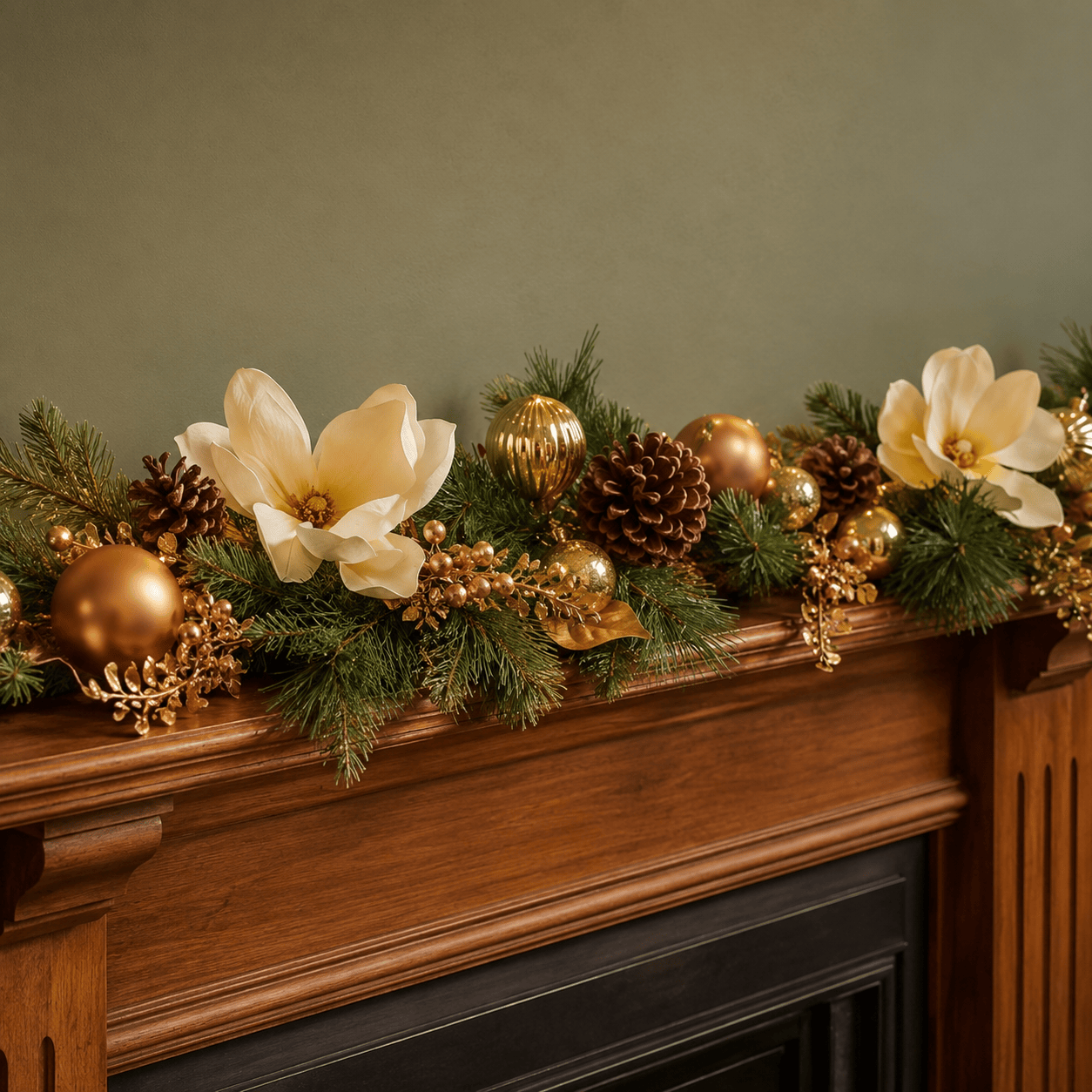 Three Kings Garlands Xmas Three Kings Champagne Magnolia Garland – 270cm