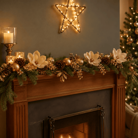 Three Kings Garlands Xmas Three Kings Champagne Magnolia Garland – 270cm