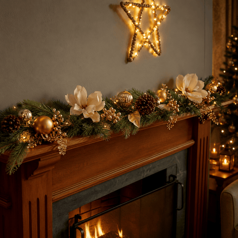 Three Kings Garlands Xmas Three Kings Champagne Magnolia Garland – 270cm