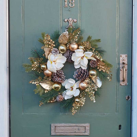 Three Kings Christmas Wreaths Three Kings Champagne Magnolia Wreath – 40cm