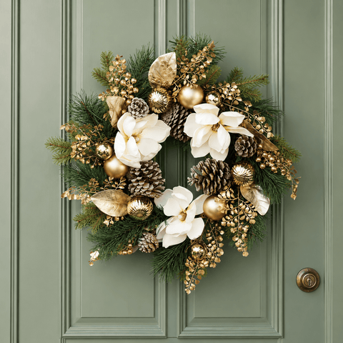 Three Kings Christmas Wreaths Three Kings Champagne Magnolia Wreath – 40cm