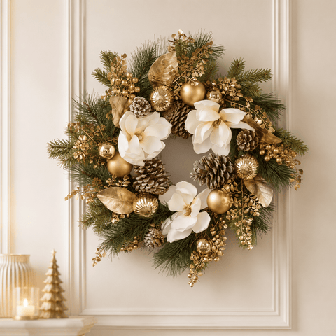 Three Kings Christmas Wreaths Three Kings Champagne Magnolia Wreath – 40cm