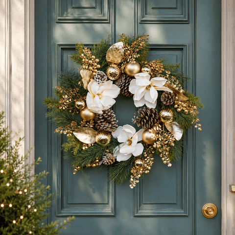 Three Kings Christmas Wreaths Three Kings Champagne Magnolia Wreath – 40cm