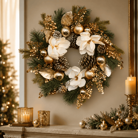 Three Kings Christmas Wreaths Three Kings Champagne Magnolia Wreath – 40cm