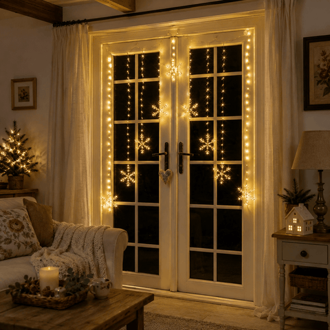 Three Kings LED Curtain Lights Three Kings Christmas Curtain String Lights Warm White Snowflake