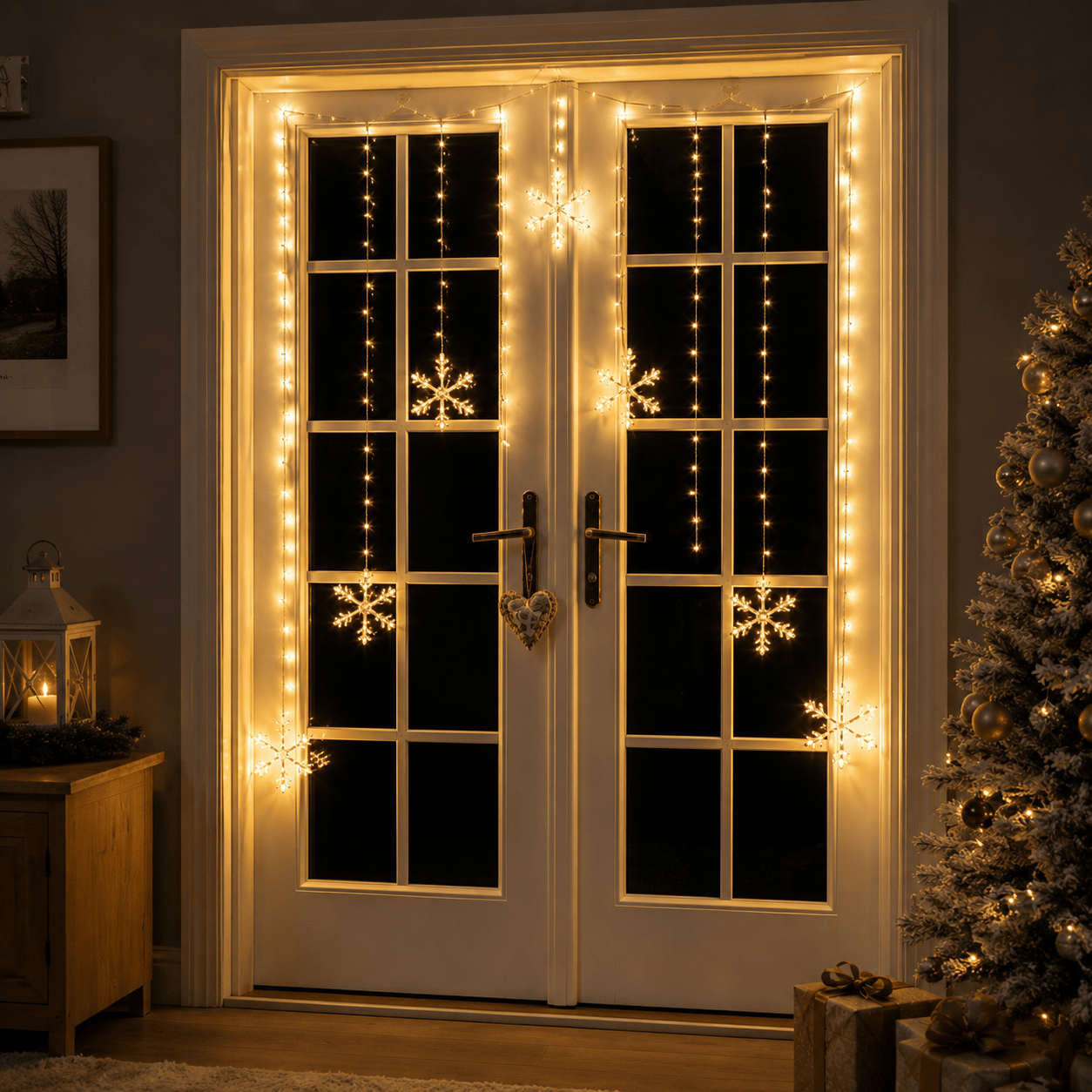 Three Kings LED Curtain Lights Three Kings Christmas Curtain String Lights Warm White Snowflake