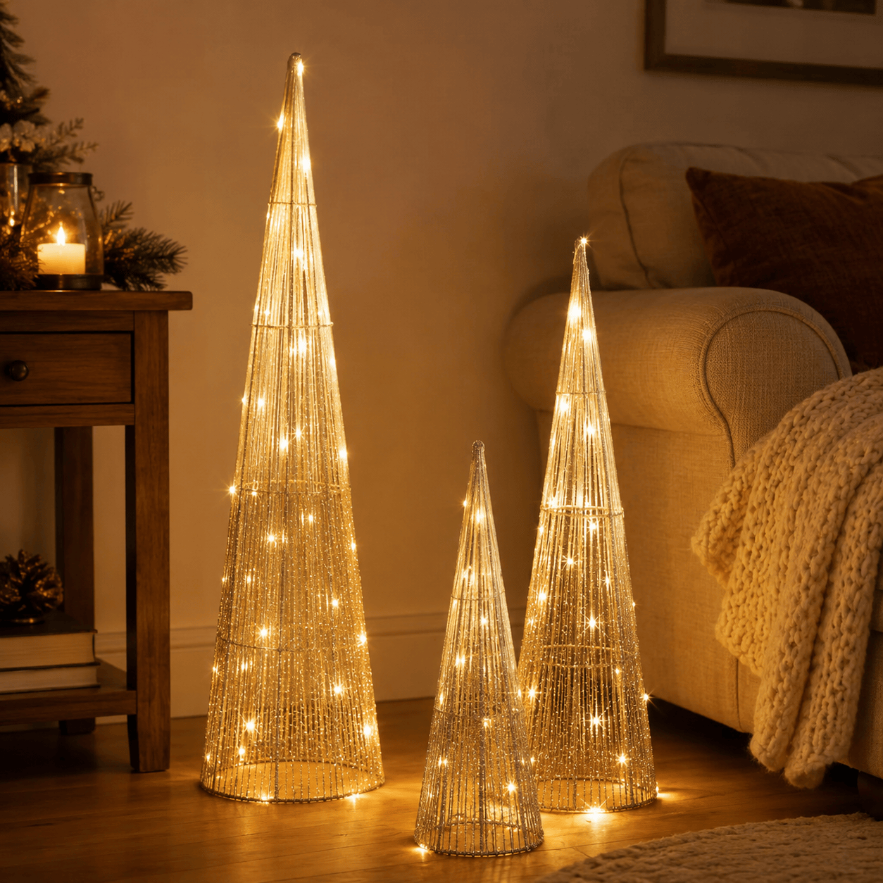 Three Kings LED Mesh Trees Three Kings Christmas Gold Mesh Tree LED Decoration – 3pc