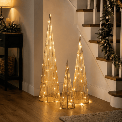 Three Kings LED Mesh Trees Three Kings Christmas Gold Mesh Tree LED Decoration – 3pc