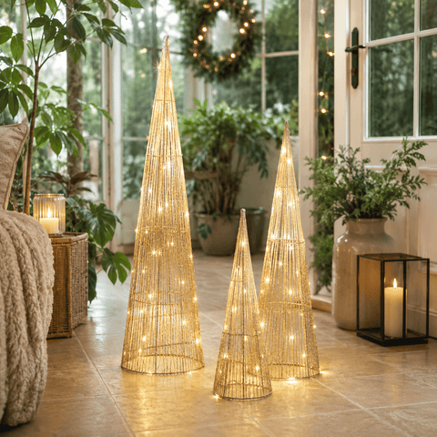 Three Kings LED Mesh Trees Three Kings Christmas Gold Mesh Tree LED Decoration – 3pc