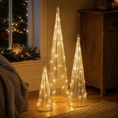 Three Kings LED Mesh Trees Three Kings Christmas Gold Mesh Tree LED Decoration – 3pc