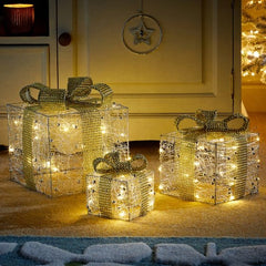 Three Kings LED Gift Boxes Three Kings Christmas Silver Gilt Gift Boxes Set of 3