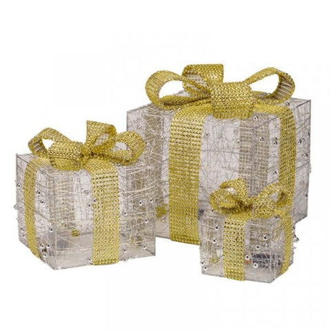 Three Kings LED Gift Boxes Three Kings Christmas Silver Gilt Gift Boxes Set of 3