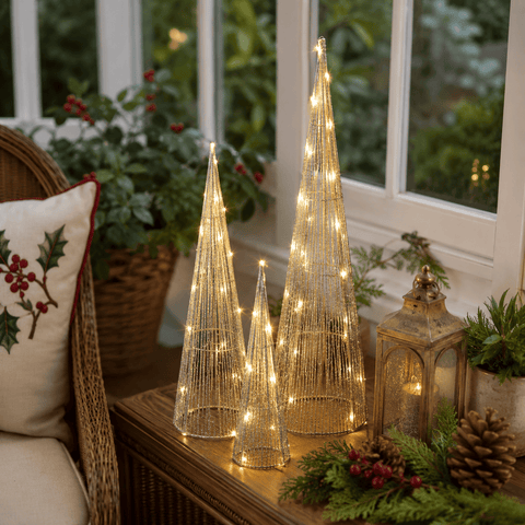 Three Kings LED Mesh Trees Three Kings Christmas Silver Mesh Tree LED Decorations – 3pc