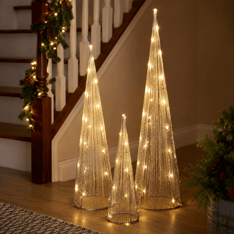 Three Kings LED Mesh Trees Three Kings Christmas Silver Mesh Tree LED Decorations – 3pc
