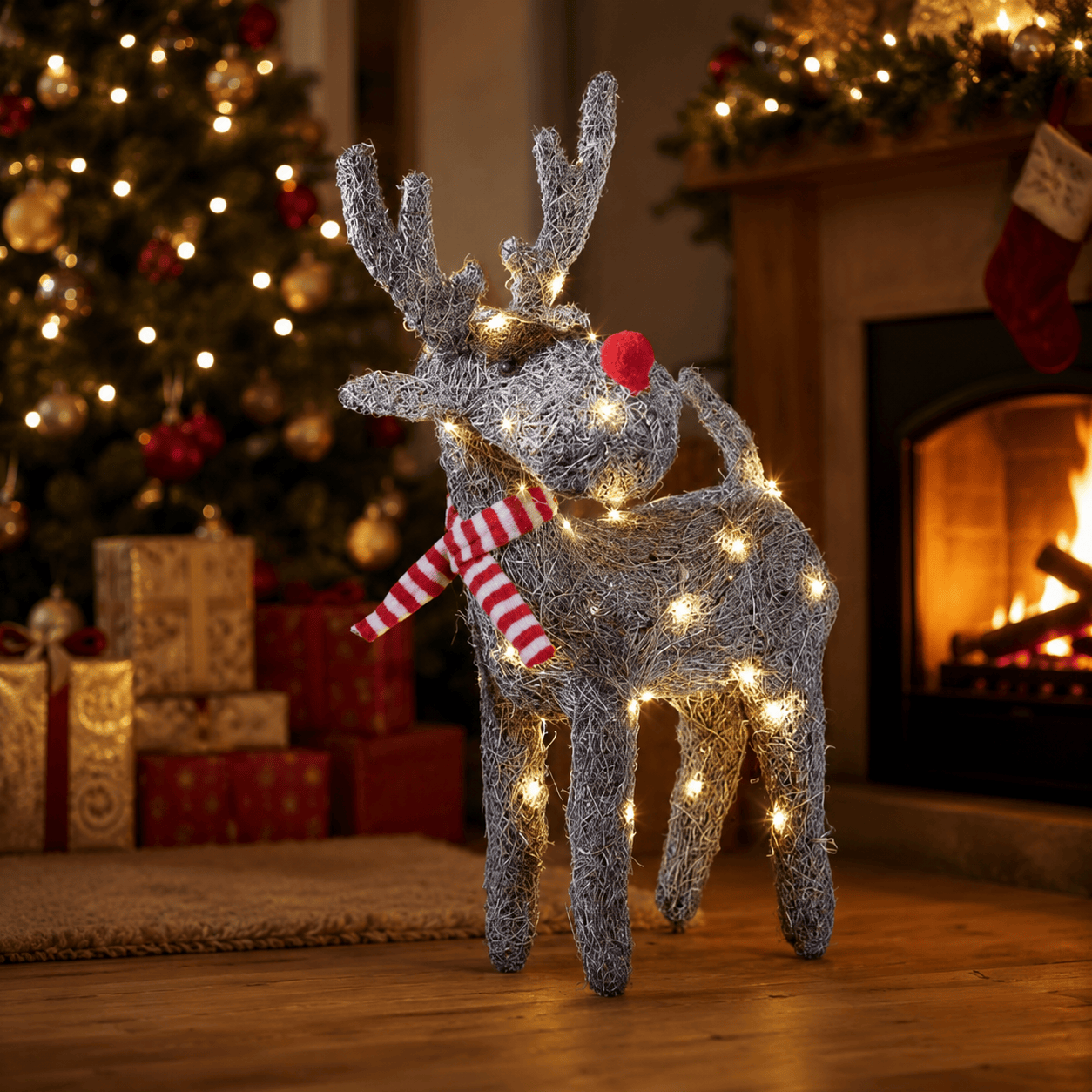 Three Kings LED Deer Three Kings Christmas Sparkly Rattan Cupid – reindeer Design