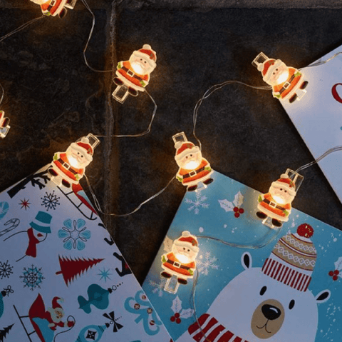 Three Kings Christmas Lit Decor Three Kings ClipCard Santa String Lights 10pc