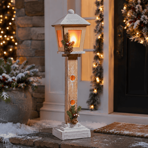 Three Kings christmas wooden lit decoration Three Kings DecorWood CoolFlame Lamp Post Christmas Decoration