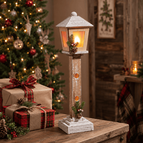 Three Kings christmas wooden lit decoration Three Kings DecorWood CoolFlame Lamp Post Christmas Decoration